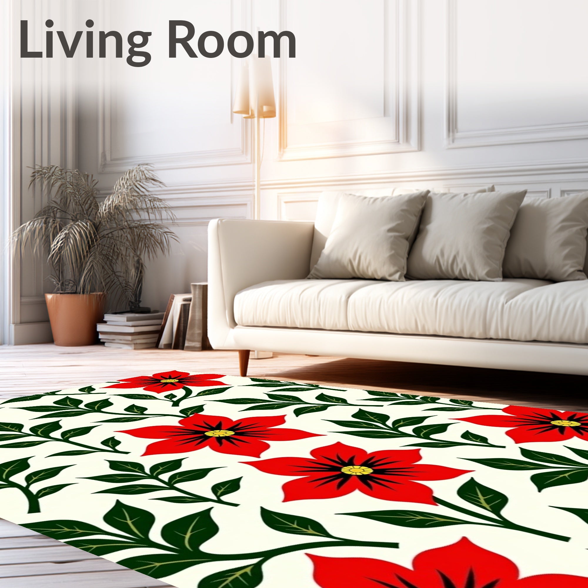 Vibrant Red Blooming Foliage Rug
