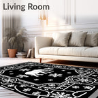 Black White Elephant Snowflake Frame Rug