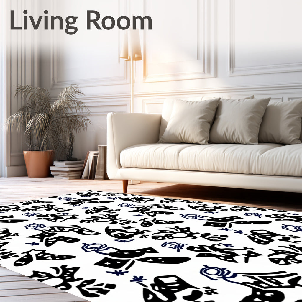 Abstract Ink Bird And Flower Rug