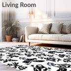Abstract Ink Bird And Flower Rug