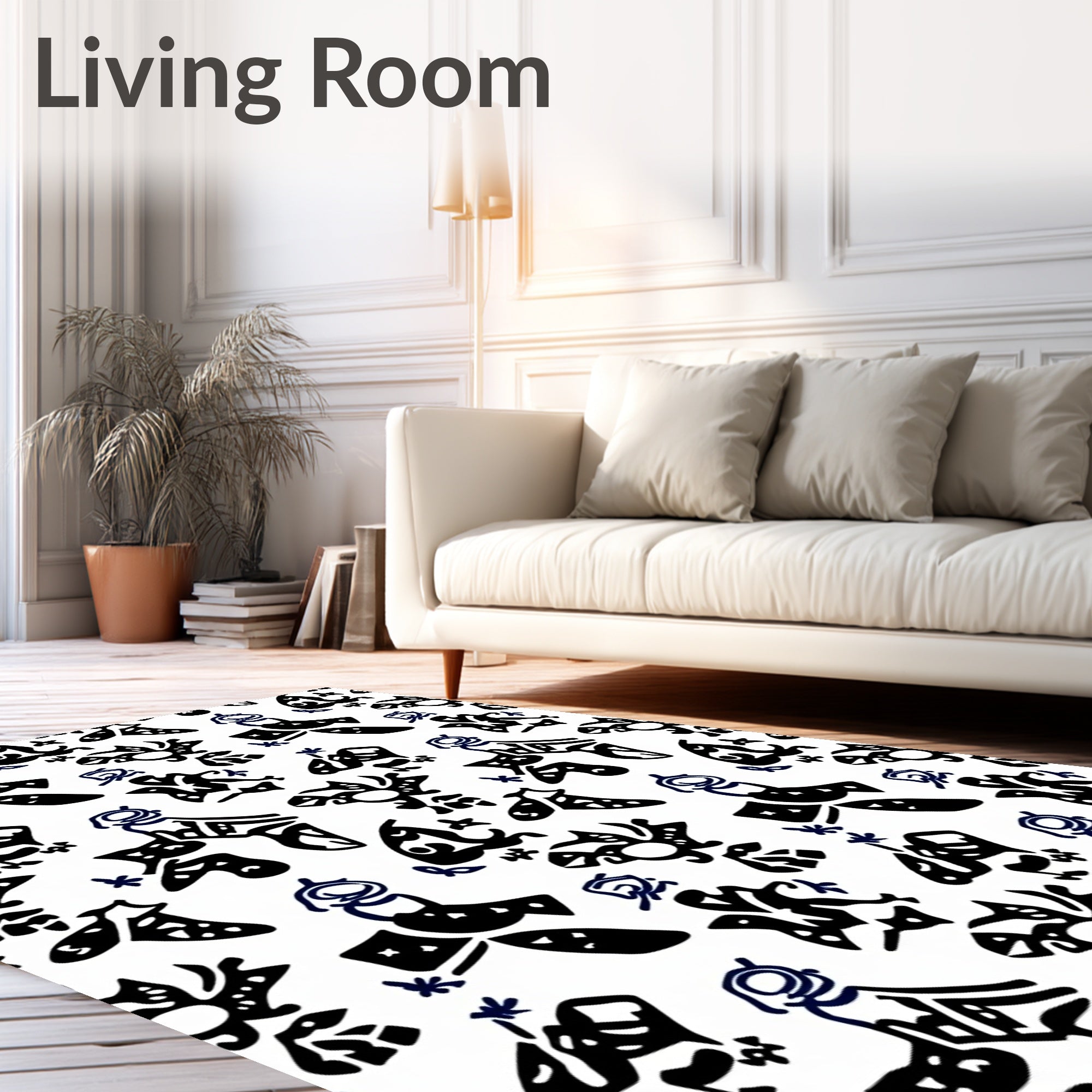 Abstract Ink Bird And Flower Rug