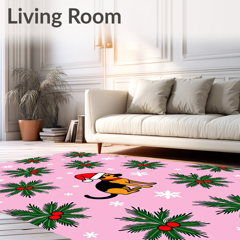 Pink Puppy Christmas Pine Sprig Rug