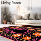 Black Cat Orange Pumpkin Halloween Border Rug
