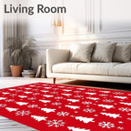 Red White Christmas Trees Snowflakes Rug