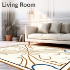 Cream Brown Blue Symmetrical Floral Vine Rug