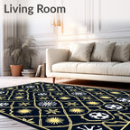 Navy Gold Soccer Balls Starbursts Floral Rug