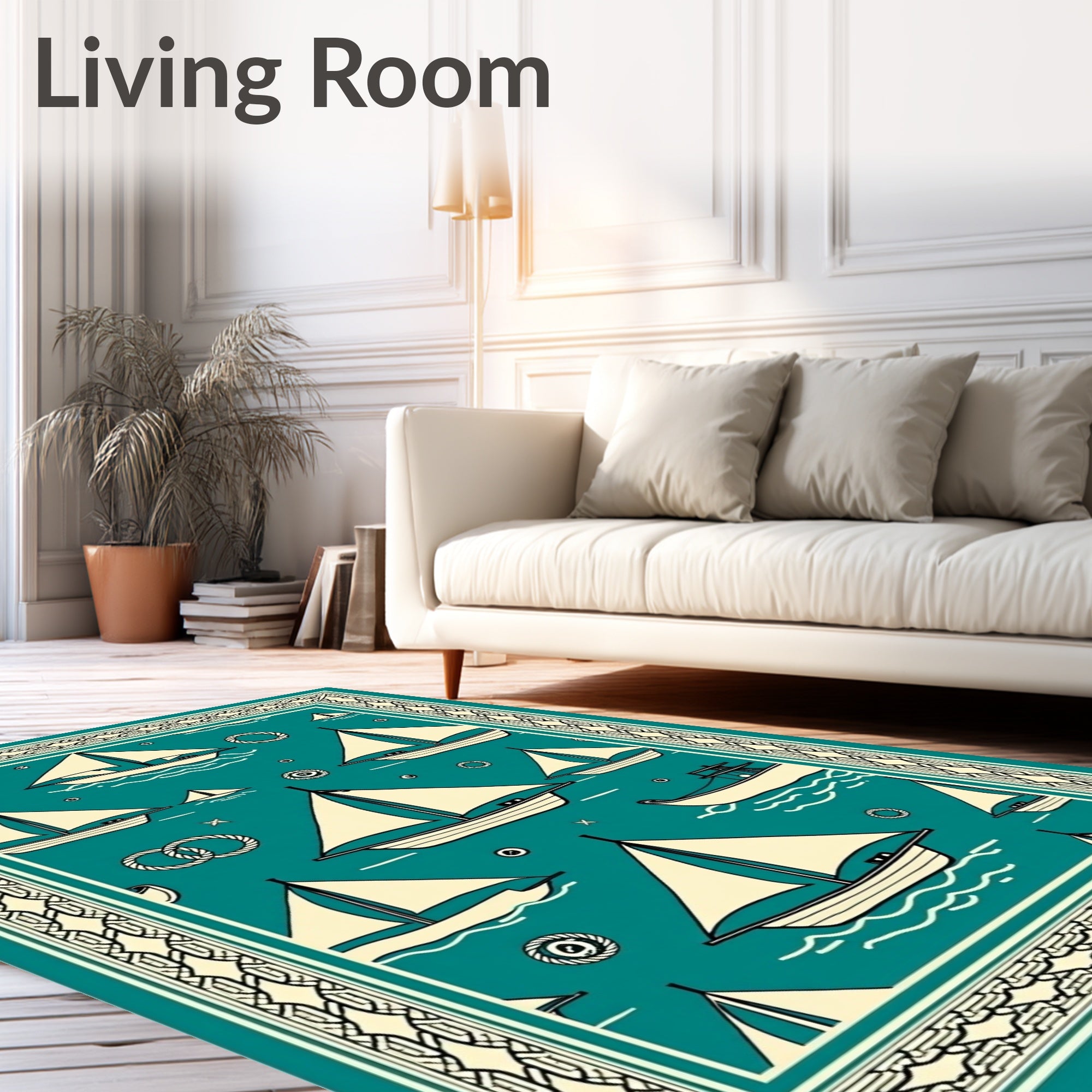 Teal Sailboat Nautical Ocean Theme Rug