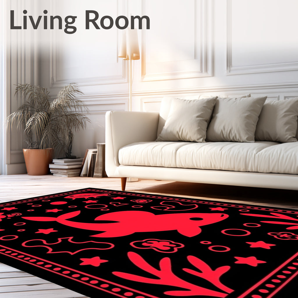 Bold Red Aquatic Life Scene Rug