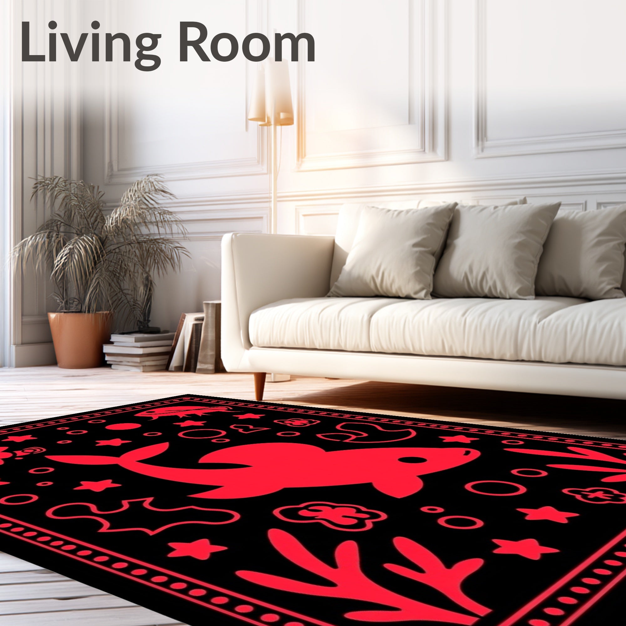 Bold Red Aquatic Life Scene Rug