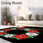 Festive Red White Floral Wreath Christmas Rug