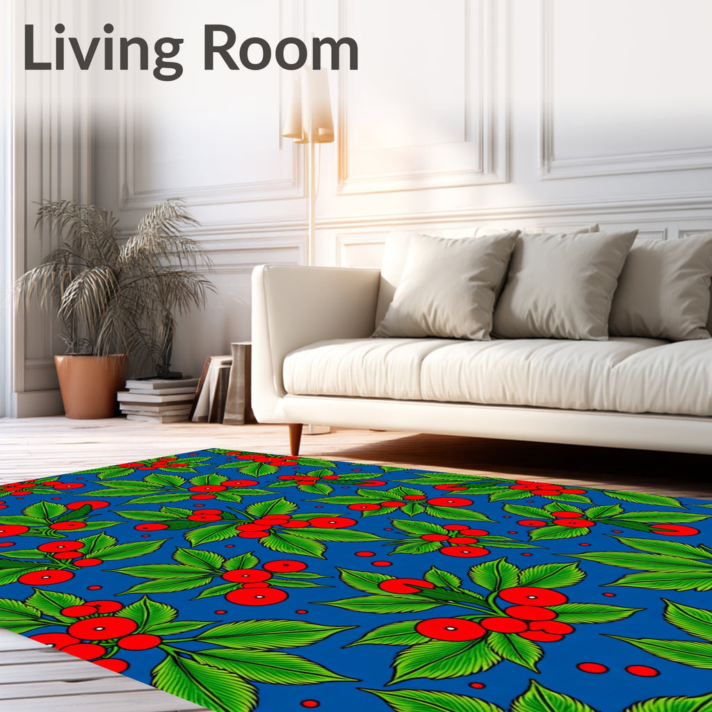 Bright Red Holly Berry Branch Rug