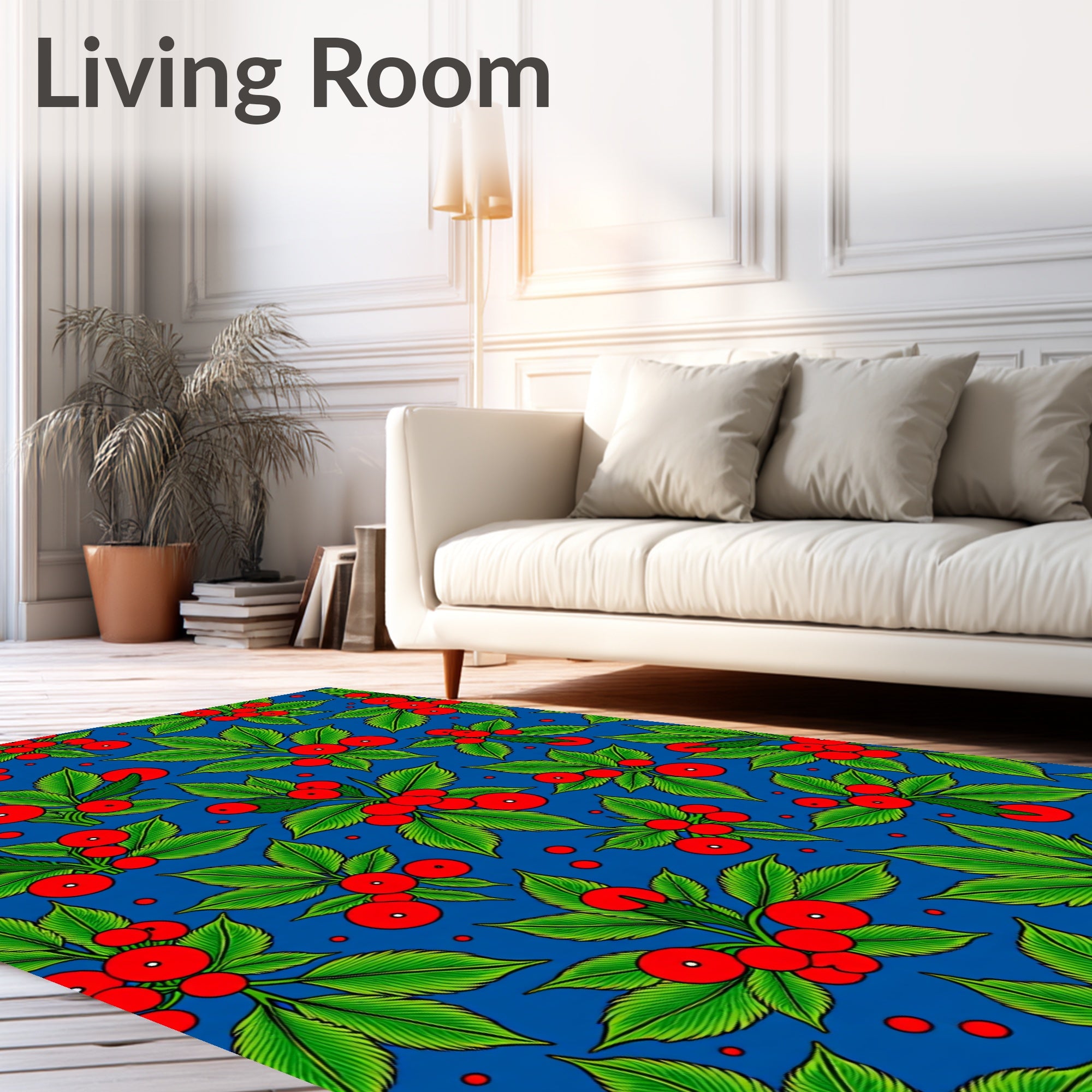 Bright Red Holly Berry Branch Rug