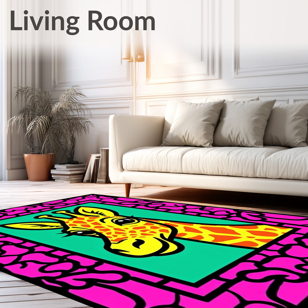 Vibrant Giraffe Portrait Pink Frame Rug