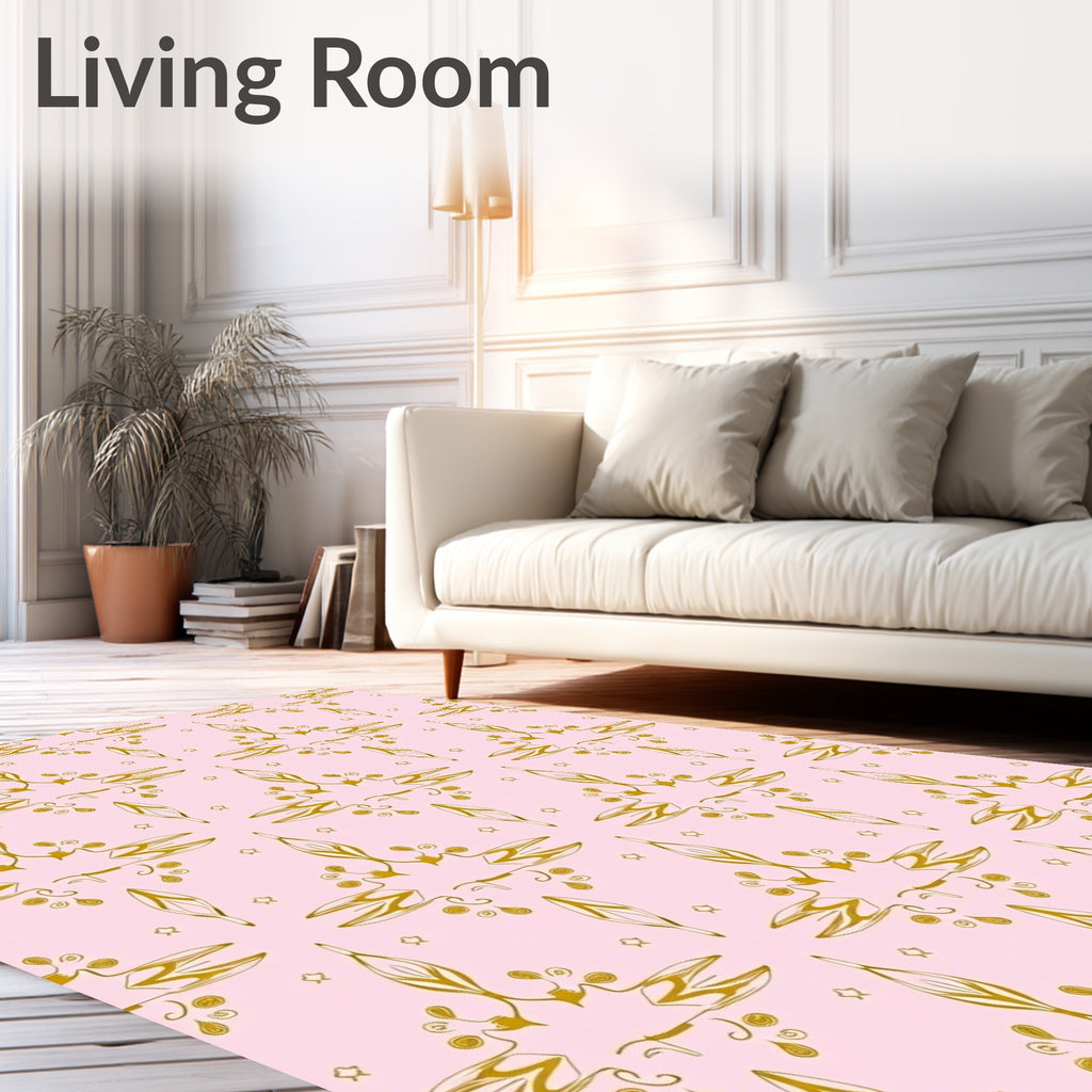 Golden Art Deco Lilies on Pink Rug