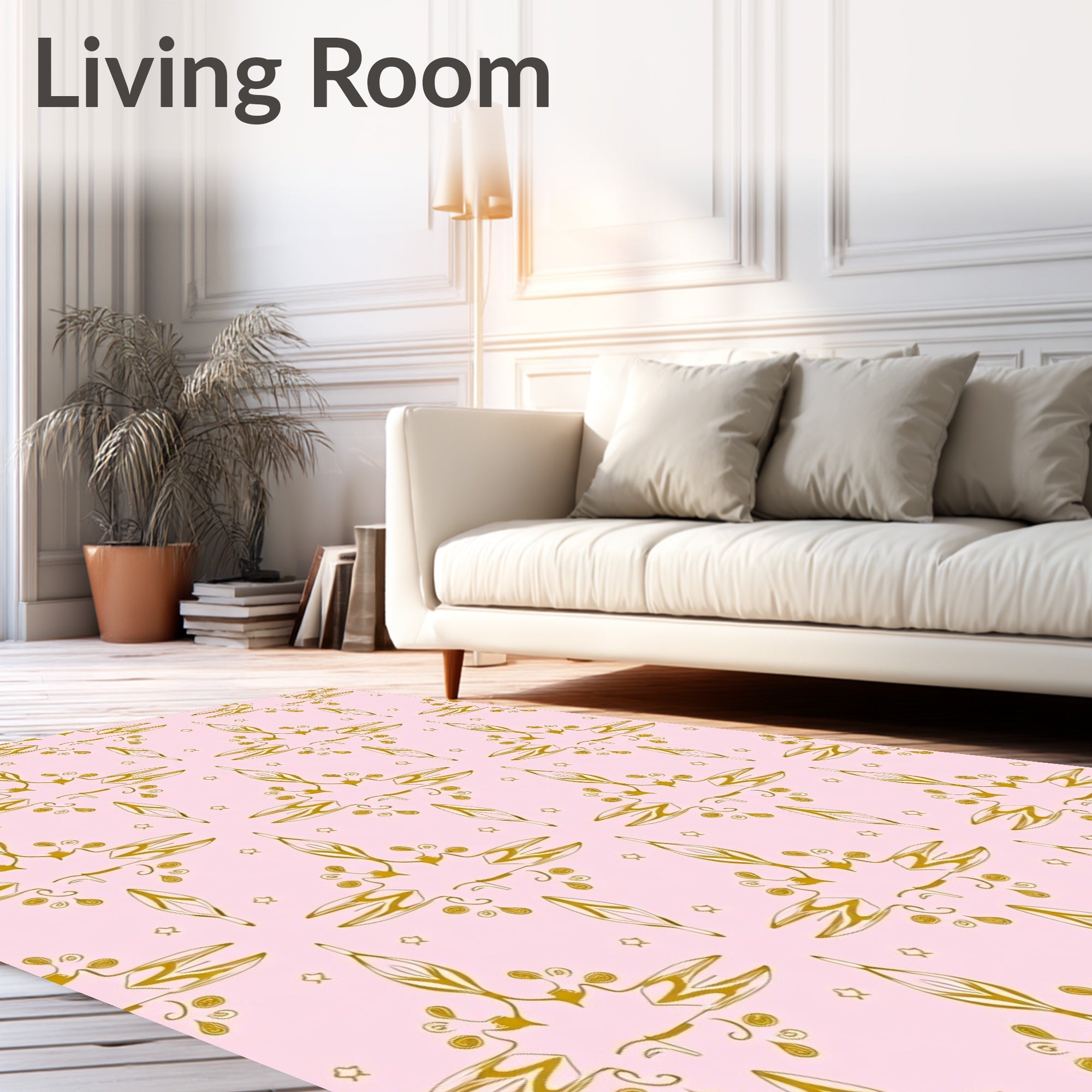 Golden Art Deco Lilies on Pink Rug