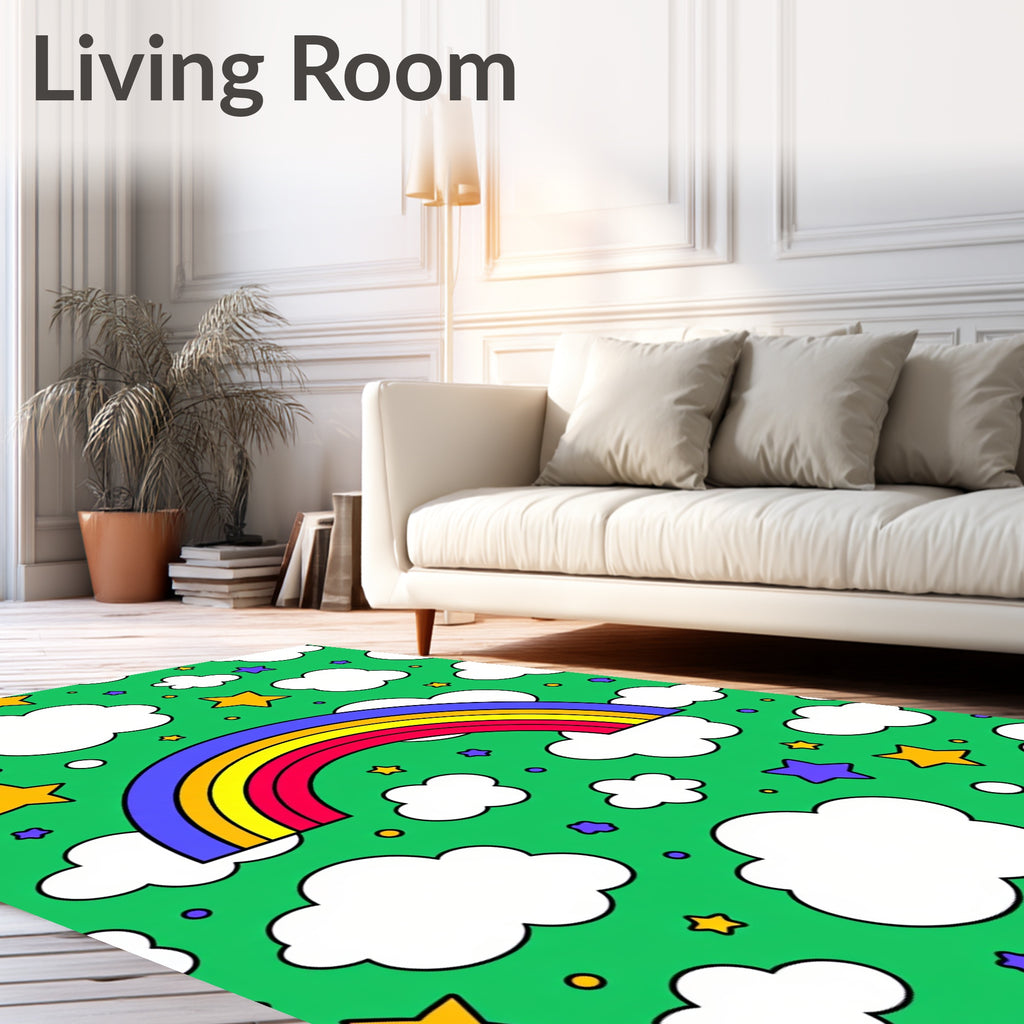Whimsical Rainbow Clouds Stars Rug