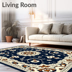 Majestic Navy Floral Medallion Rug