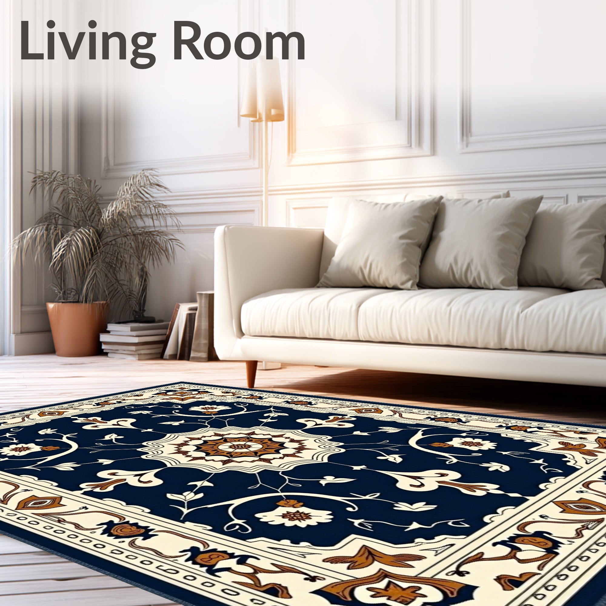 Majestic Navy Floral Medallion Rug