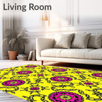 Vibrant Yellow Pink Medallion Art Rug