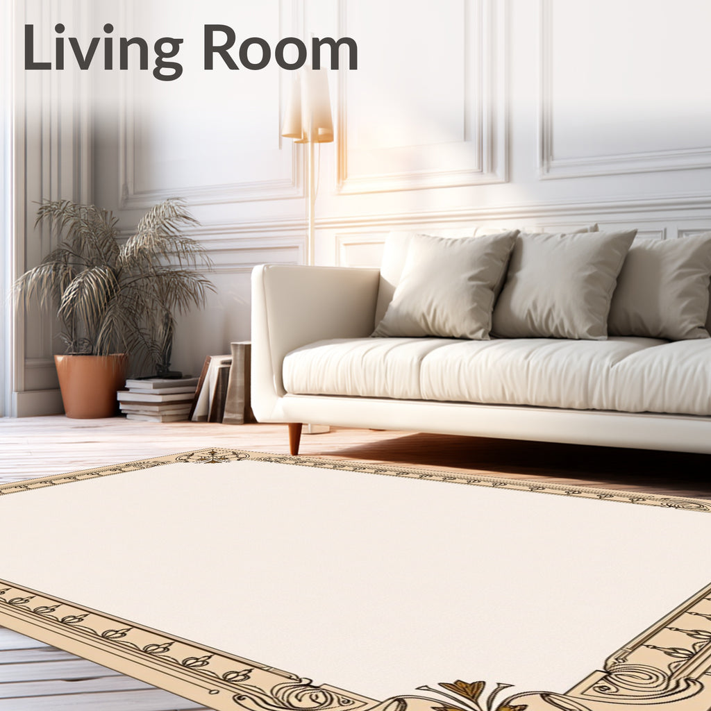 Beige Brown Floral Art Nouveau Frame Rug