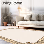 Beige Brown Floral Art Nouveau Frame Rug