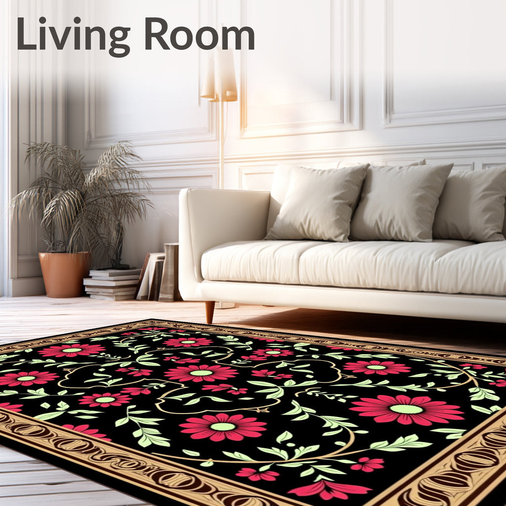 Radient Crimson Bloom Garden Tapestry Rug