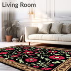 Radient Crimson Bloom Garden Tapestry Rug