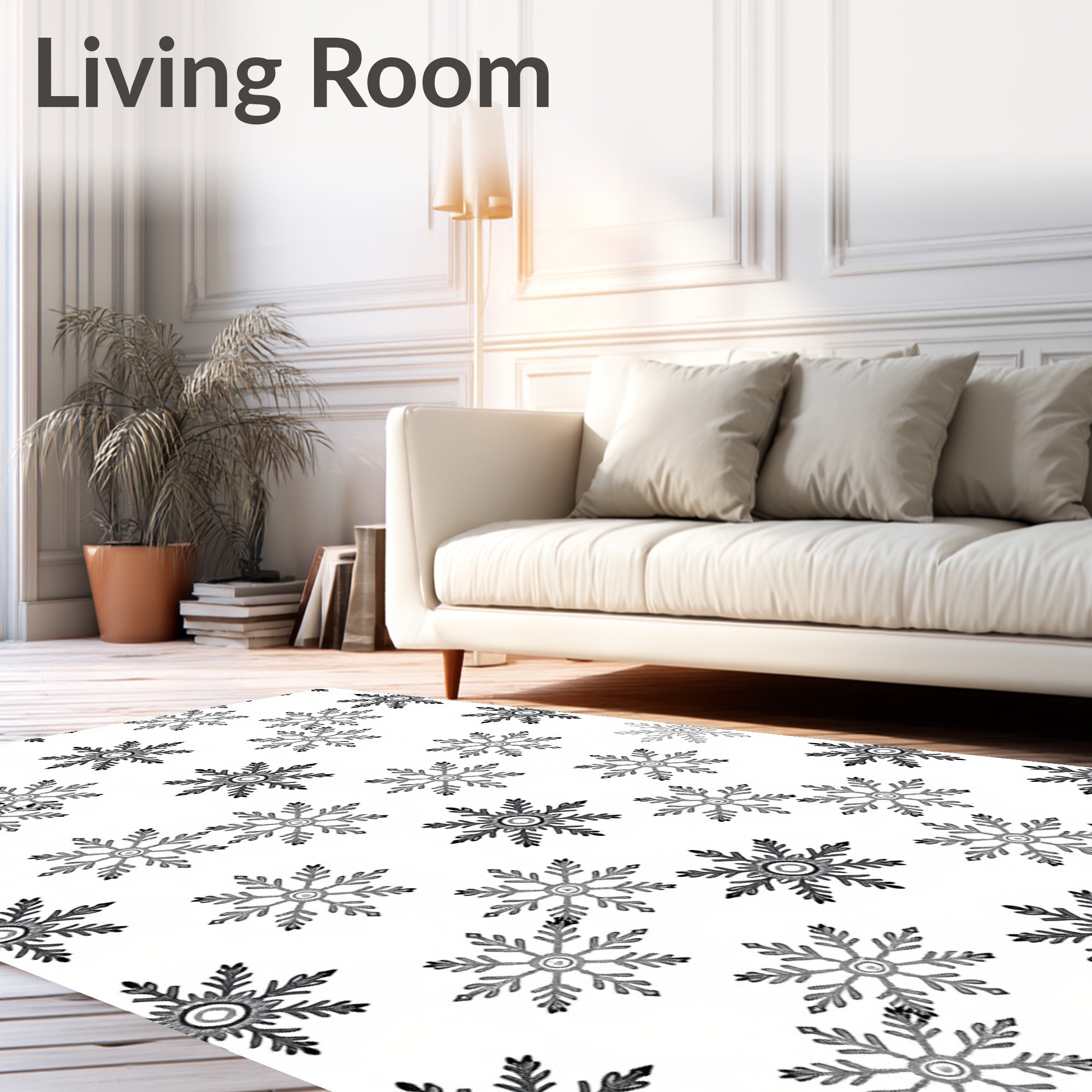 Black White Snowflake Repeat Rug