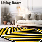 Bold Yellow Black Diagonal Stripe Rug