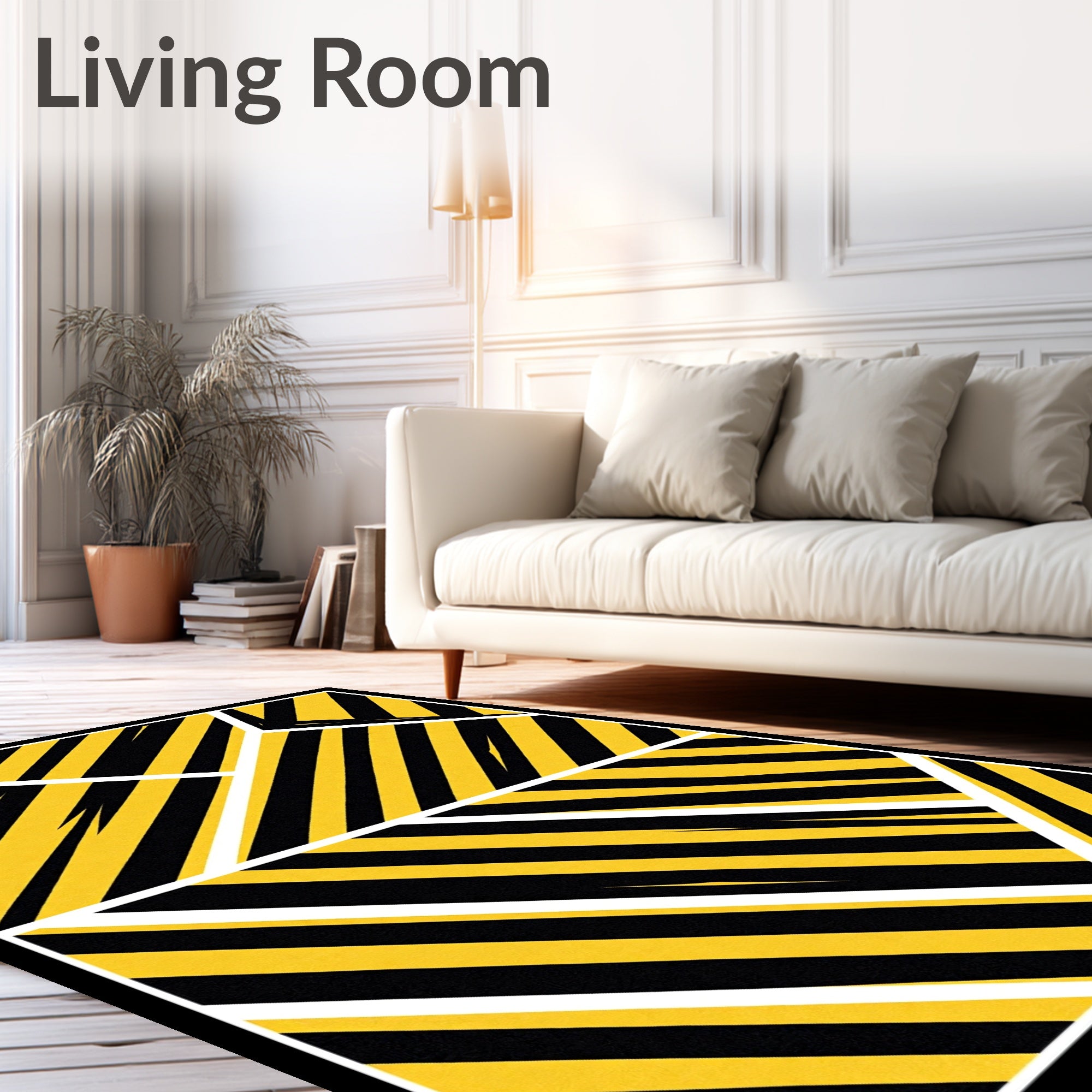 Bold Yellow Black Diagonal Stripe Rug