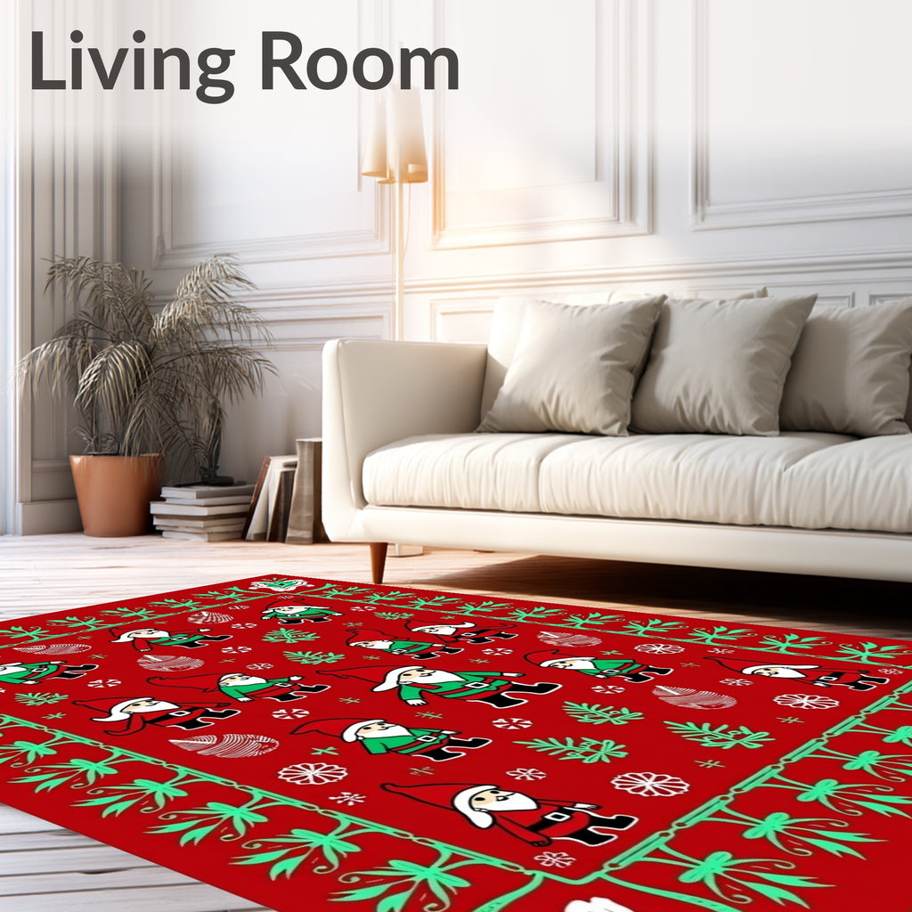 Festive Red Gnome Christmas Border Rug