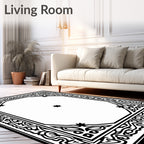 Black White Ornate Eight-Sided Frame Rug