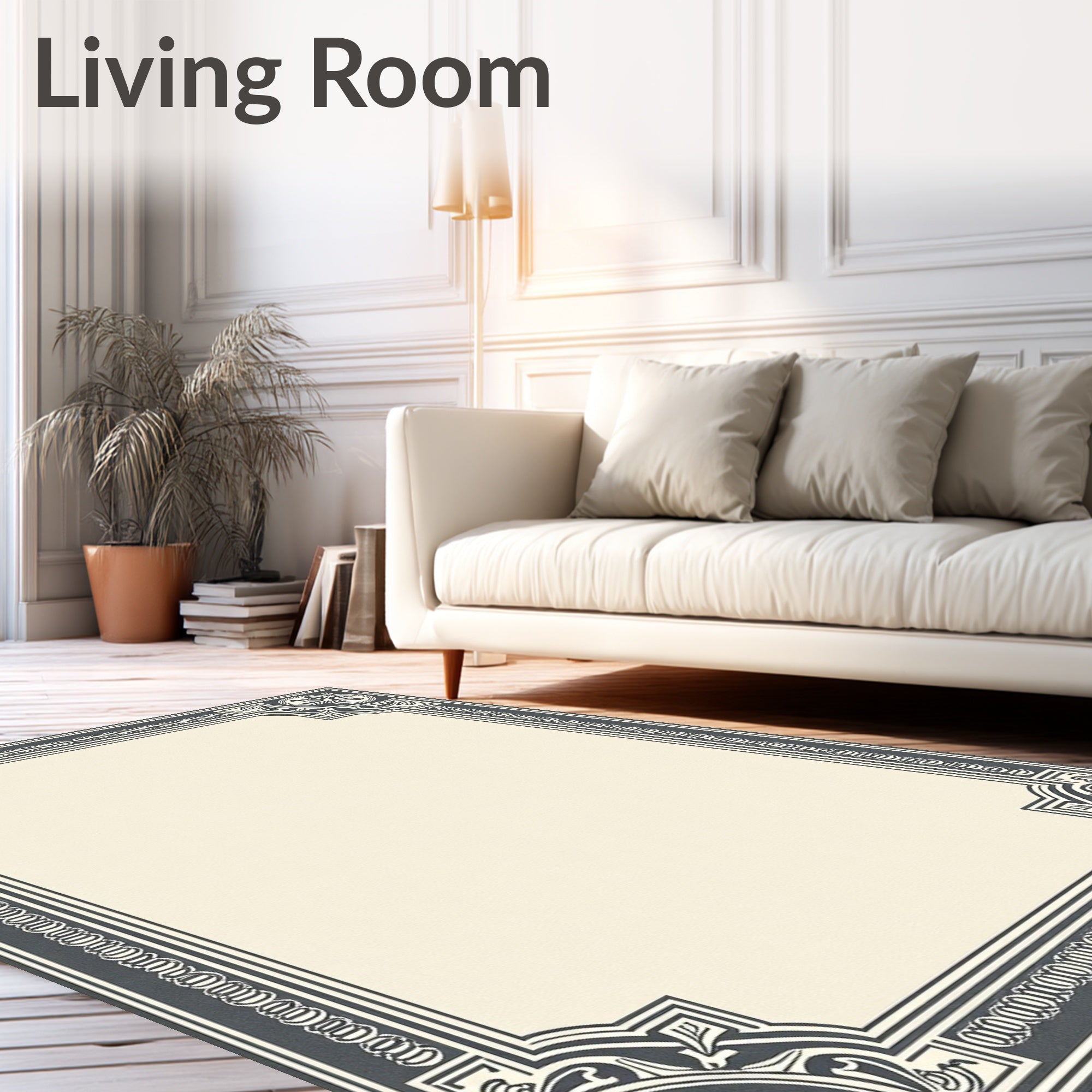 Classic Ivory Charcoal Corner Scroll Rug
