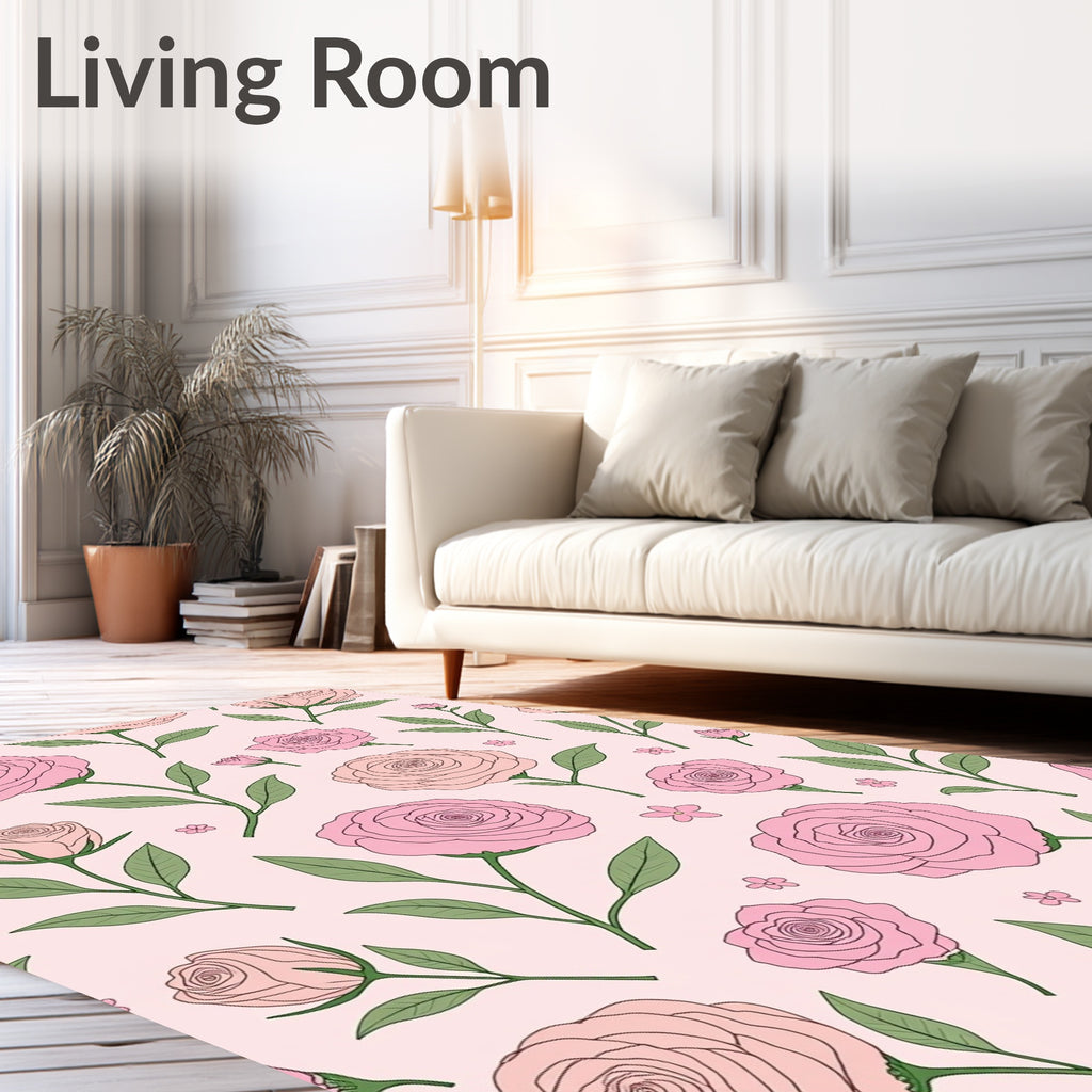 Pink Rose Garden Botanical Motif Rug