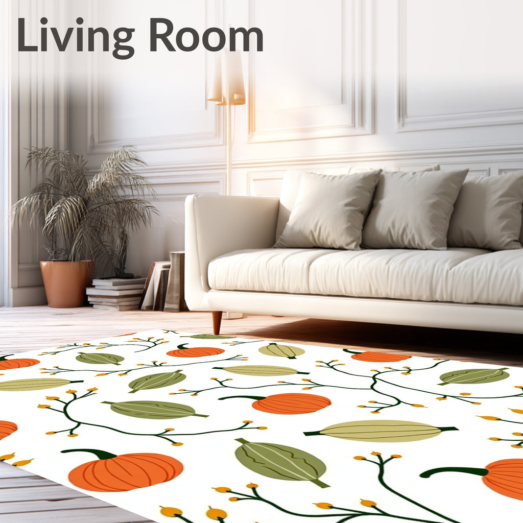 Autumn Pumpkin Vine Botanical Print Rug