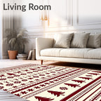 Festive Burgundy Trees and Stars Border Rug