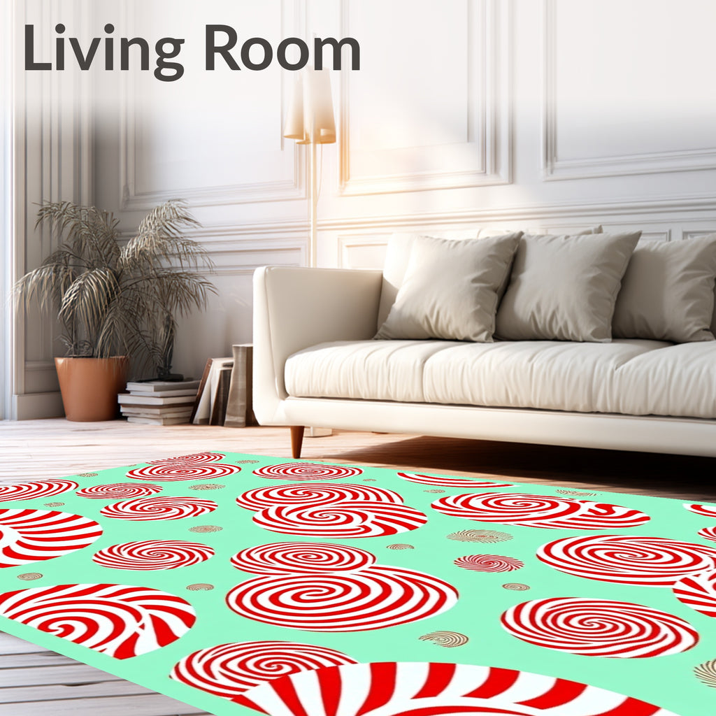 Red White Swirl Lollipop Medallion Rug