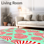 Red White Swirl Lollipop Medallion Rug