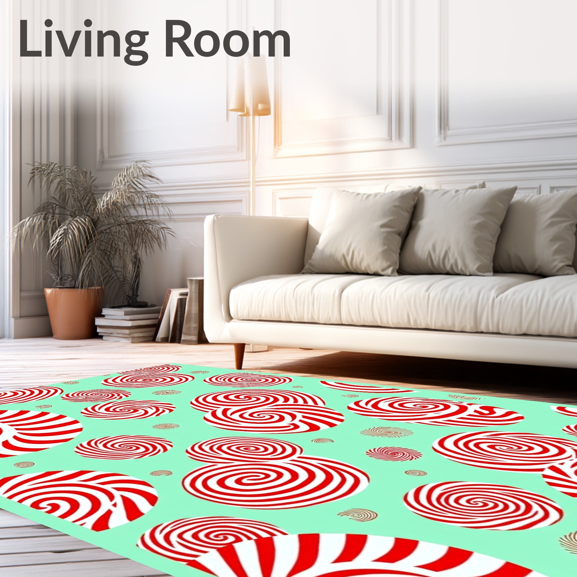 Red White Swirl Lollipop Medallion Rug