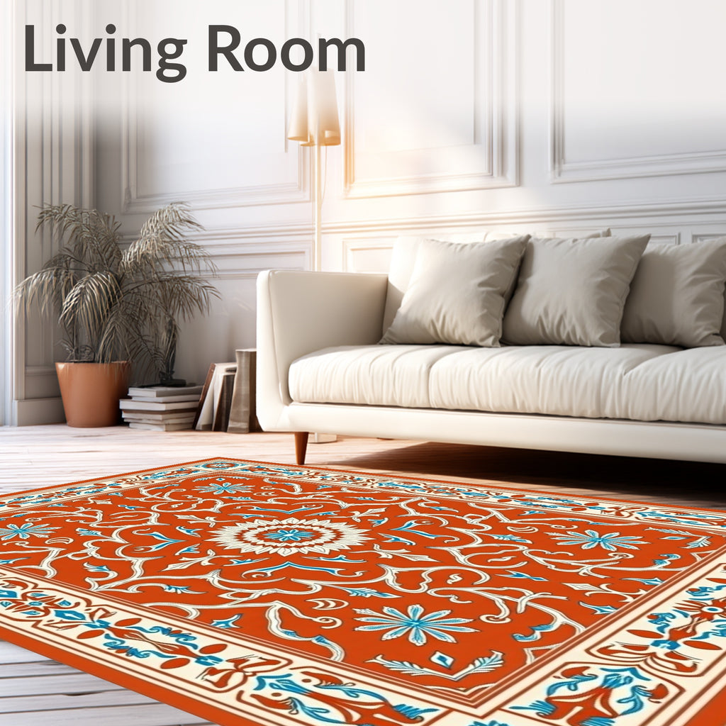Orange Floral Medallion Border Rug