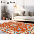 Orange Floral Medallion Border Rug