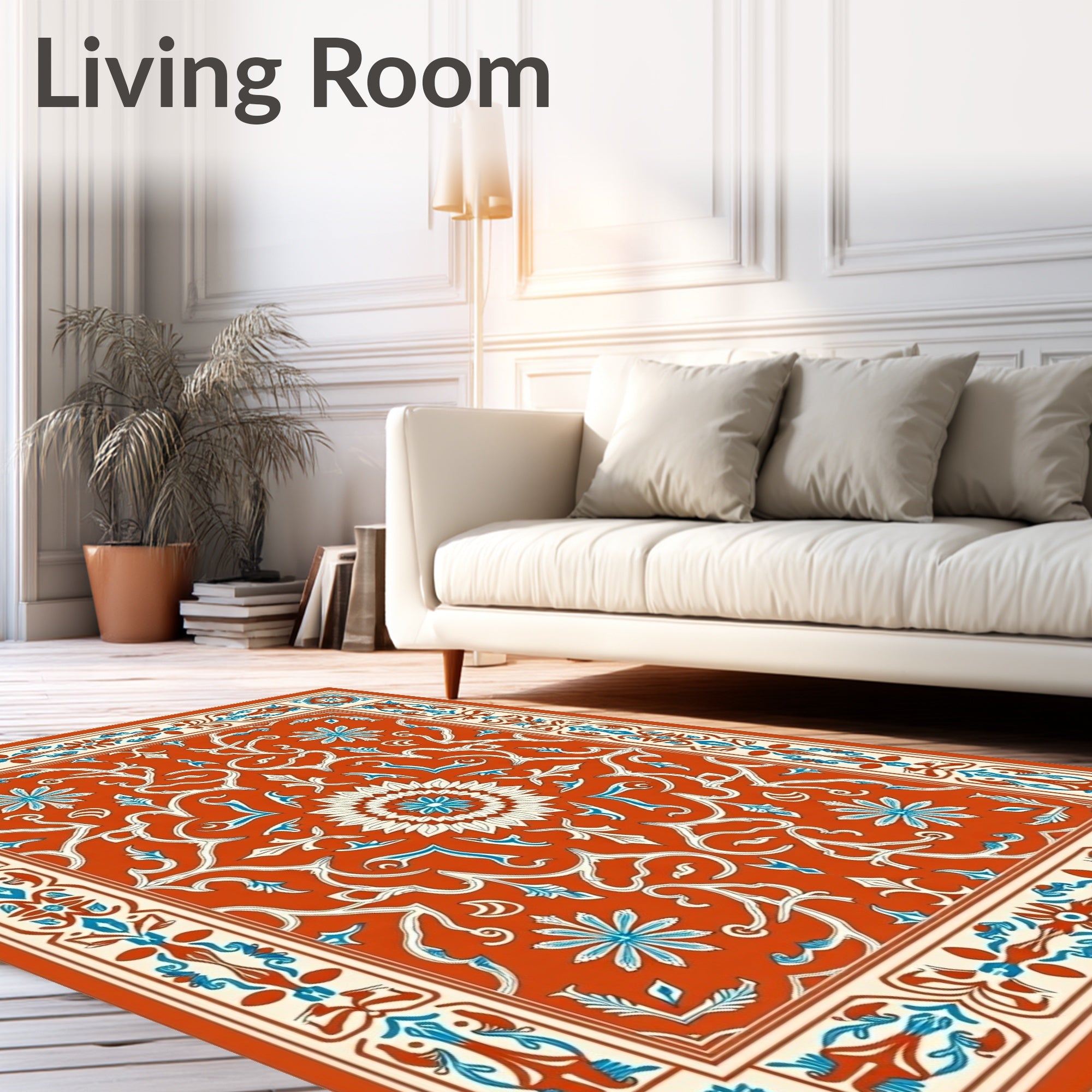 Orange Floral Medallion Border Rug