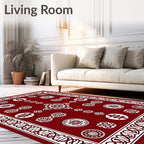 Deep Red Geometric Medallion Border Rug
