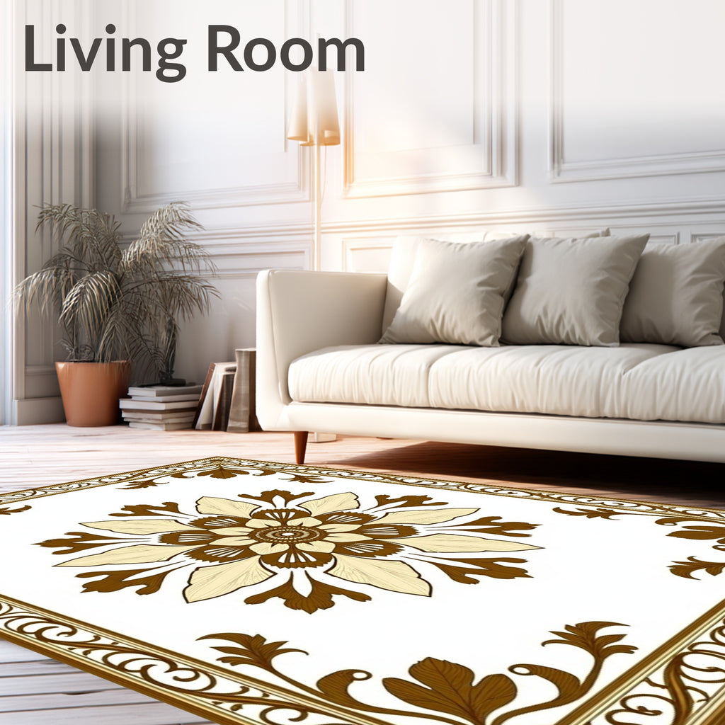 Brown Golden Floral Medallion Border Rug