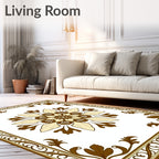 Brown Golden Floral Medallion Border Rug
