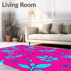 Vibrant Pink Teal Leaf Swirls Rug