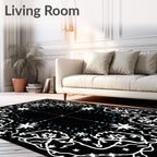 Black White Floral Starburst Splatter Rug