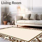 Ornate Brown Scrollwork Border Frame Rug