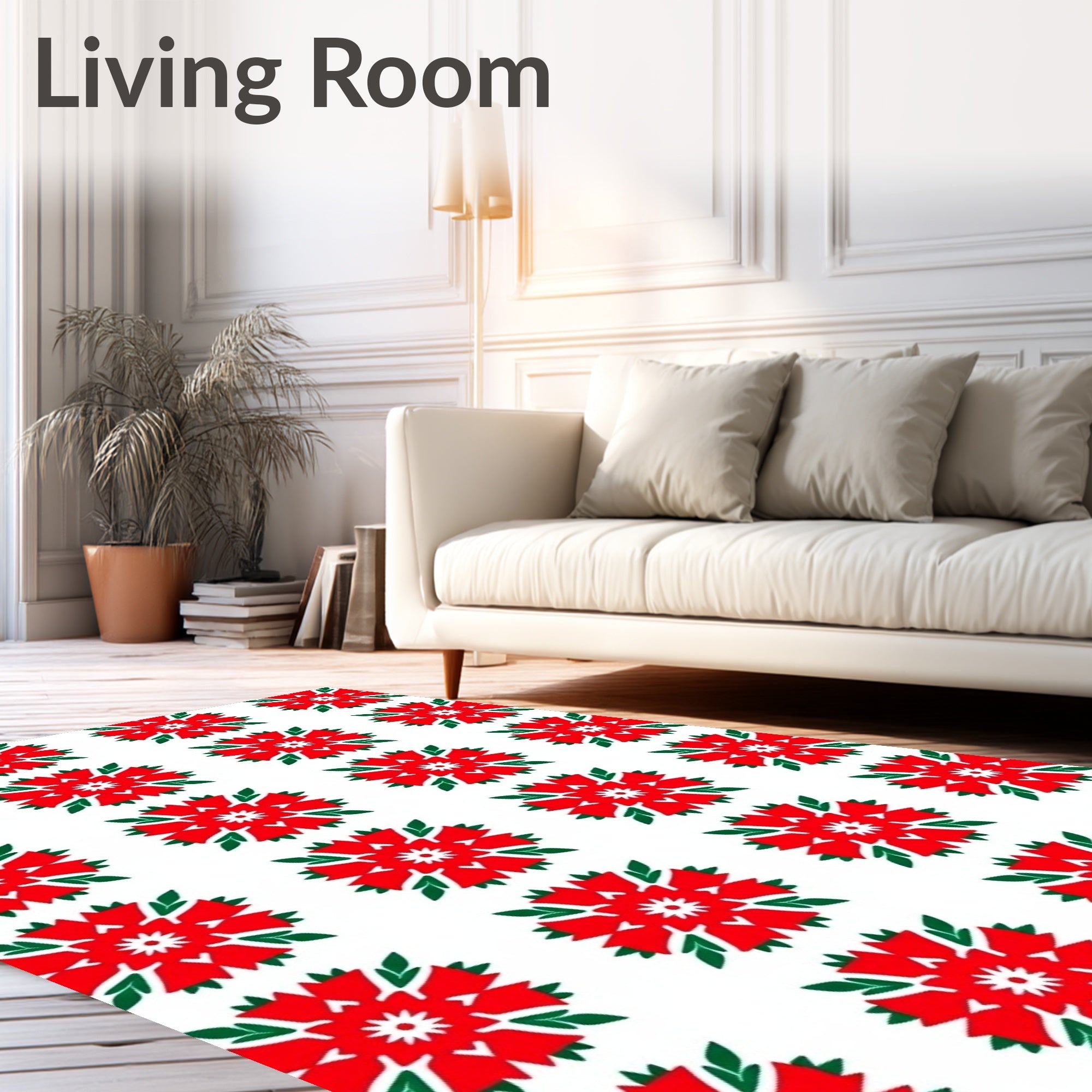 Vibrant Red Floral Medallion Arrangement Rug