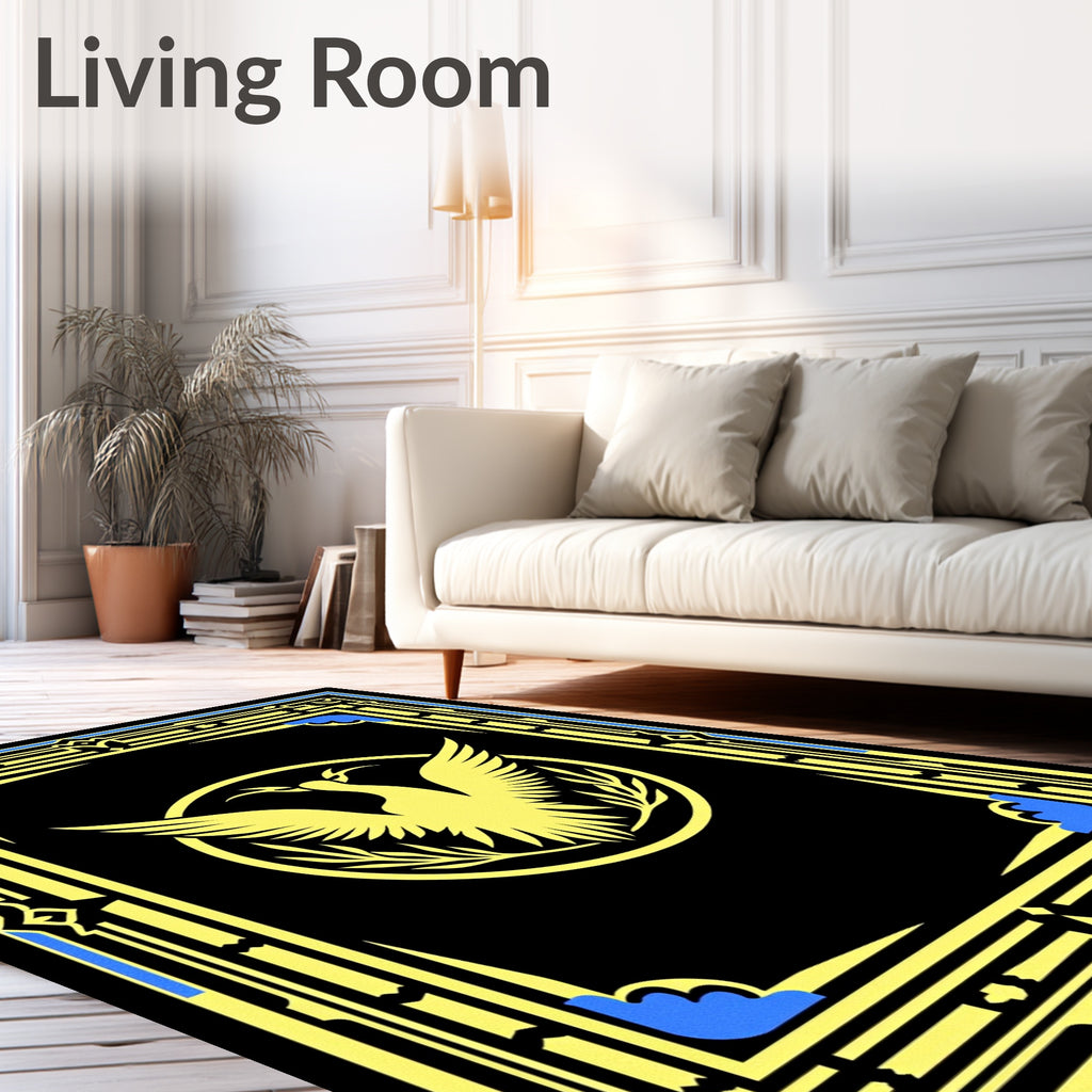 Golden Swan Blue Accented Rectangular Frame Rug